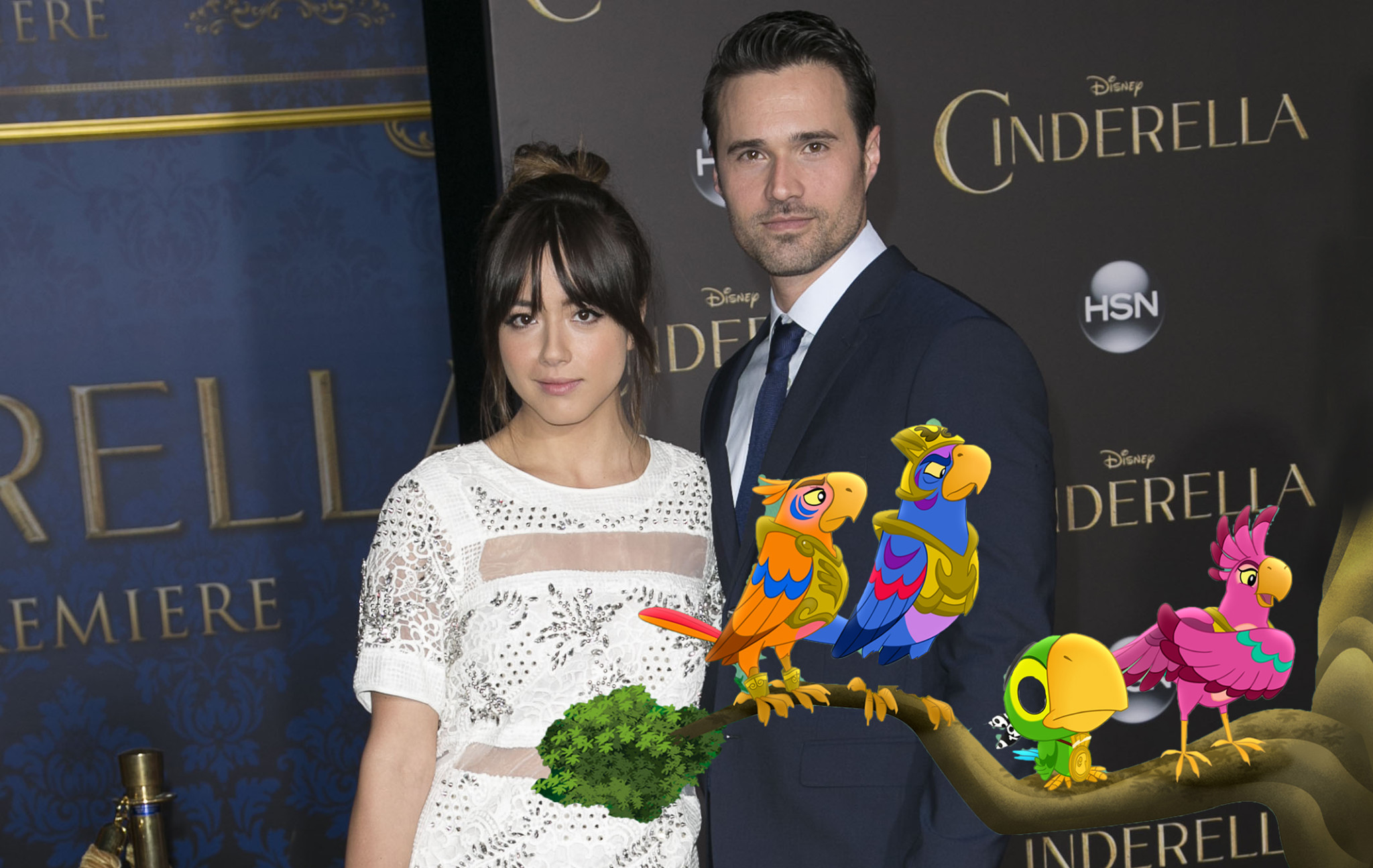 Chloe Bennet and Brett Dalton attend the premiere of Disney's 'Cinderella'