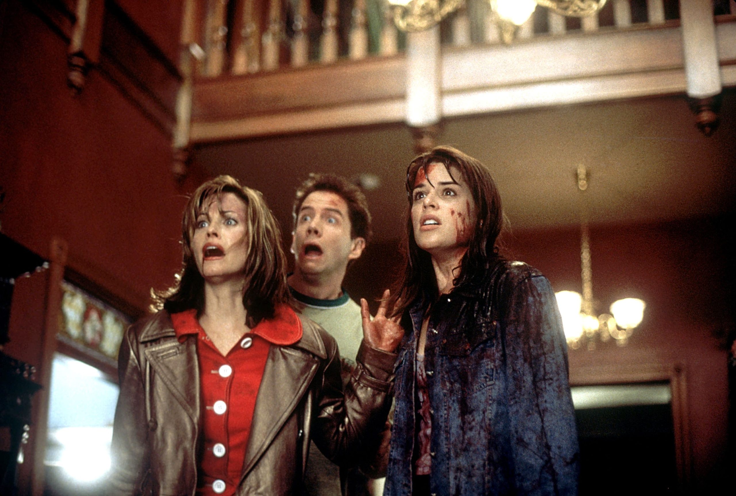 SCREAM, Courteney Cox, Jamie Kennedy, Neve Campbell, 1996, (c) Dimension/courtesy Everett Collection