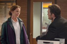 Pam (Melissa Leo) comes to offer Ethan (Matt Dillon) in Wayward Pines