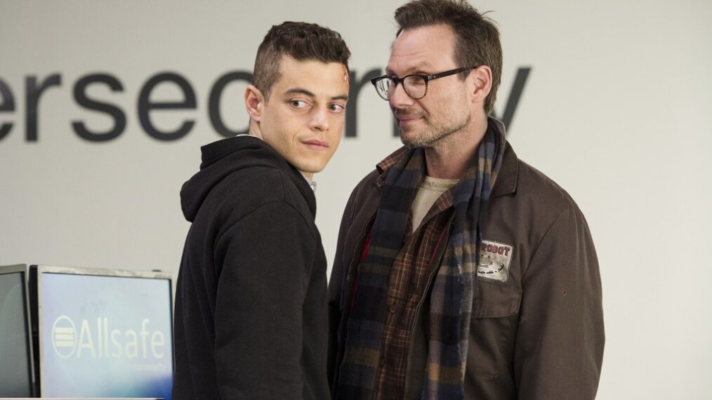 Rami Malek as Elliot Alderson, Christian Slater as Mr. Robot