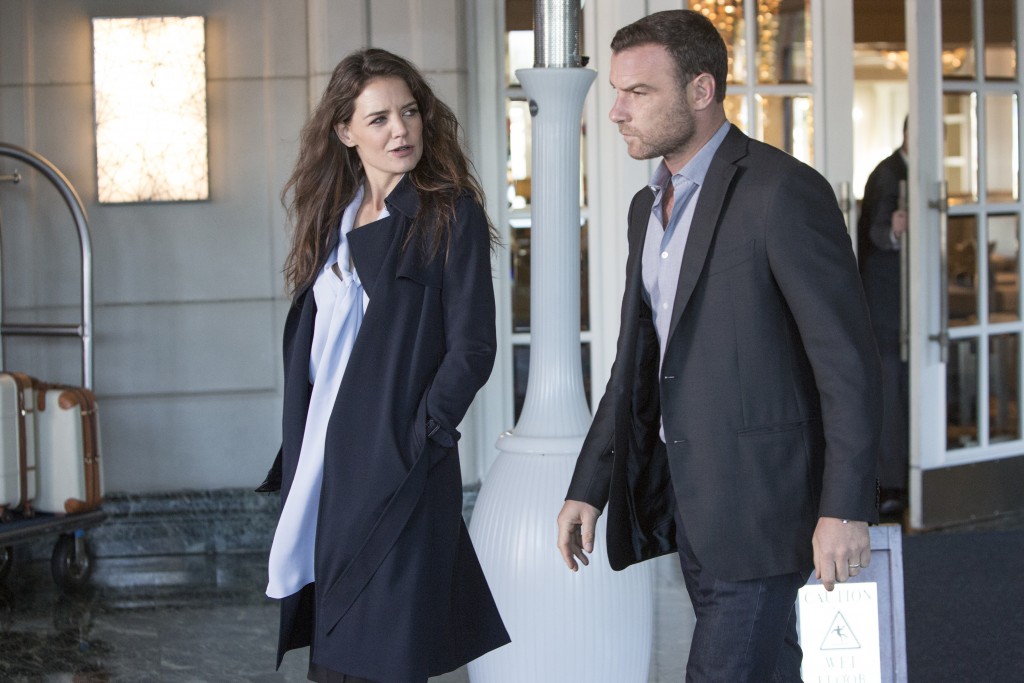 Katie Holmes as Paige Finney and Liev Schreiber as Ray Donovan in Ray Donovan - Season 3, Episode 02
