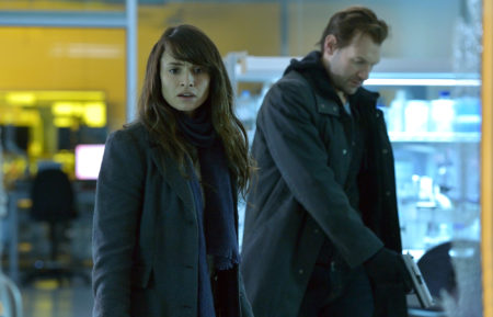 Mia Maestro as Nora Martinez, Corey Stoll as Ephraim Goodweather in The Strain