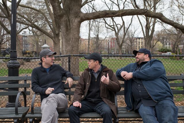 John Oliver and Steve Buscemi on Park Bench