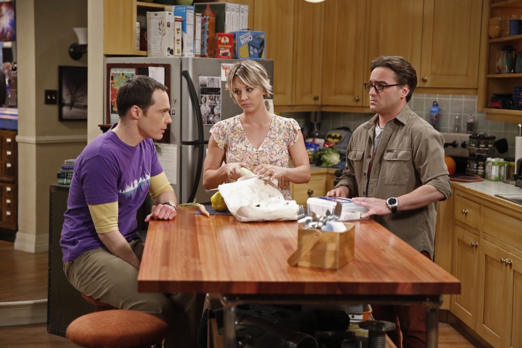 "The Commitment Determination" -- Sheldon (Jim Parsons, left) pushes Leonard (Johnny Galecki, right) and Penny (Kaley Cuoco-Sweeting, center) to choose a date for their wedding and deals with dramatic changes in his own relationship with Amy, on THE BIG BANG THEORY, Thursday, May 7 (8:00-8:31 PM, ET/PT), on the CBS Television Network. Photo: Monty Brinton/CBS ÃÂ©2015 CBS Broadcasting, Inc. All Rights Reserved