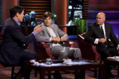 Mark Cuban, Ashton Kutcher, and Kevin O'Leary in Shark Tank