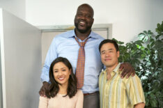 Shaquille O'Neal with Constance Wu and Randall Park of Fresh Off the Boat