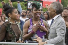 Taraji P. Henson as Cookie Lyon, Ta'Rhonda Jones as Porsha, and guest star Reverend Al Sharpton in the 'The Devils Are Here' Season Two premiere episode of Empire