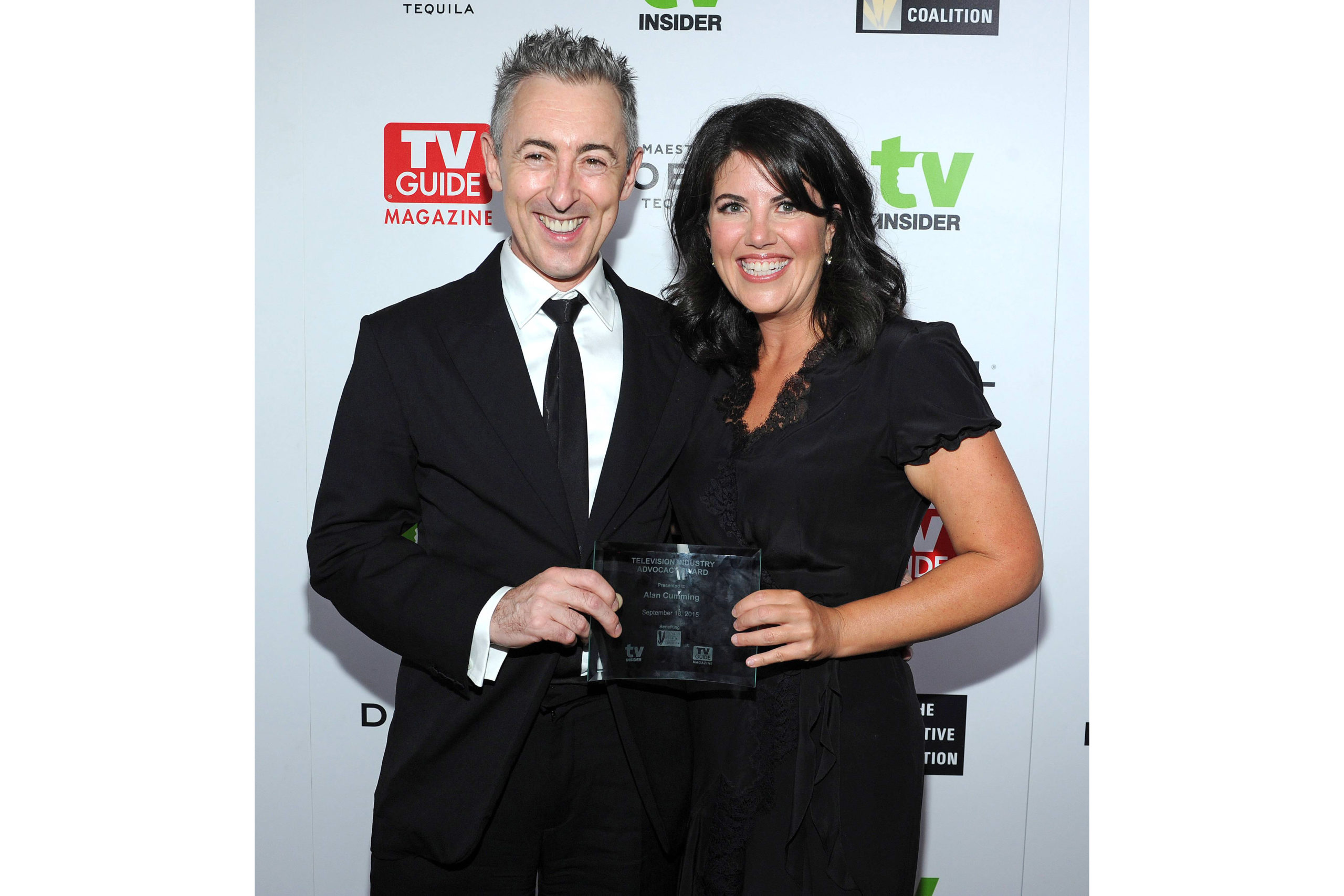 Monica Lewinsky presents Alan Cumming with the 2015 Television Industry Advocacy Awards