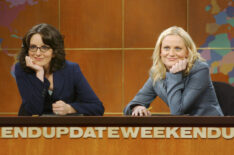 Tina Fey and Amy Poehler during Weekend Update in February 2006