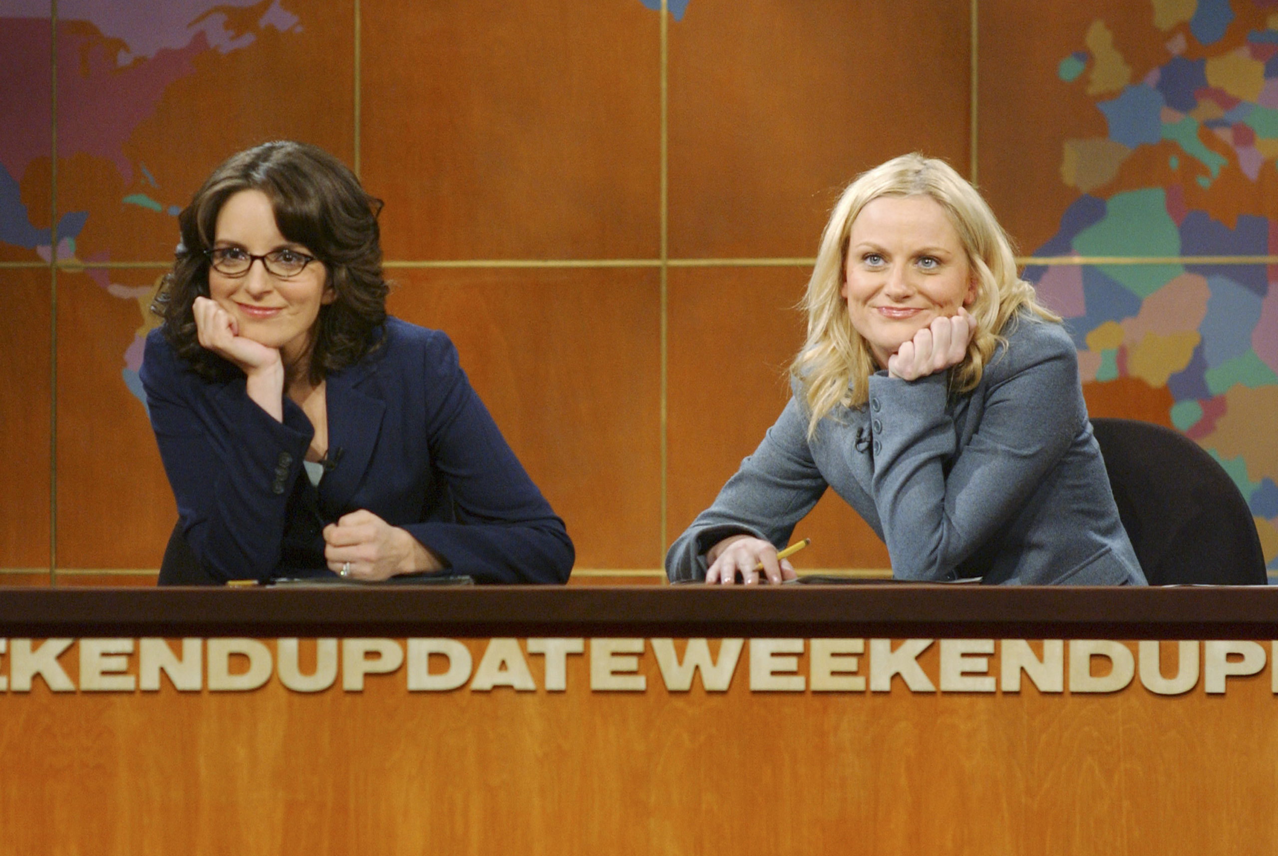 Tina Fey and Amy Poehler during Weekend Update in February 2006