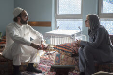 Samir Fuchs as Sheik Hafiz and Claire Danes as Carrie Mathison in Homeland - Season 5, Episode 1
