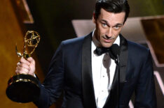 Jon Hamm accepts an award onstage during the 67th Annual Primetime Emmy Awards