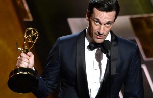 OS ANGELES, CA - SEPTEMBER 20: Actor Jon Hamm accepts an award onstage during the 67th Annual Primetime Emmy Awards at Microsoft Theater on September 20, 2015 in Los Angeles, California. (Photo by Lester Cohen/WireImage)