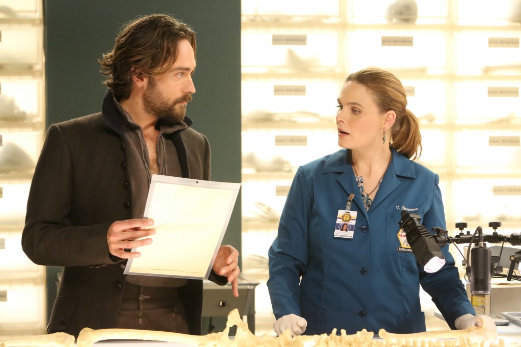 Tom Mison and Emily Deschanel in the 'The Resurrection in the Remains' Bones / Sleepy Hollow crossover episode
