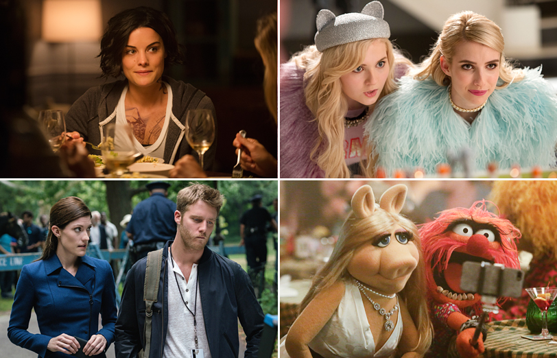 Jaimie Alexander, Blindspot; Abigail Breslin, Emma Roberts, Scream Queens, Miss Piggy, Animal, Muppets, Jennifer Carpenter as Agent Rebecca Harris, Jake McDorman, Limitless