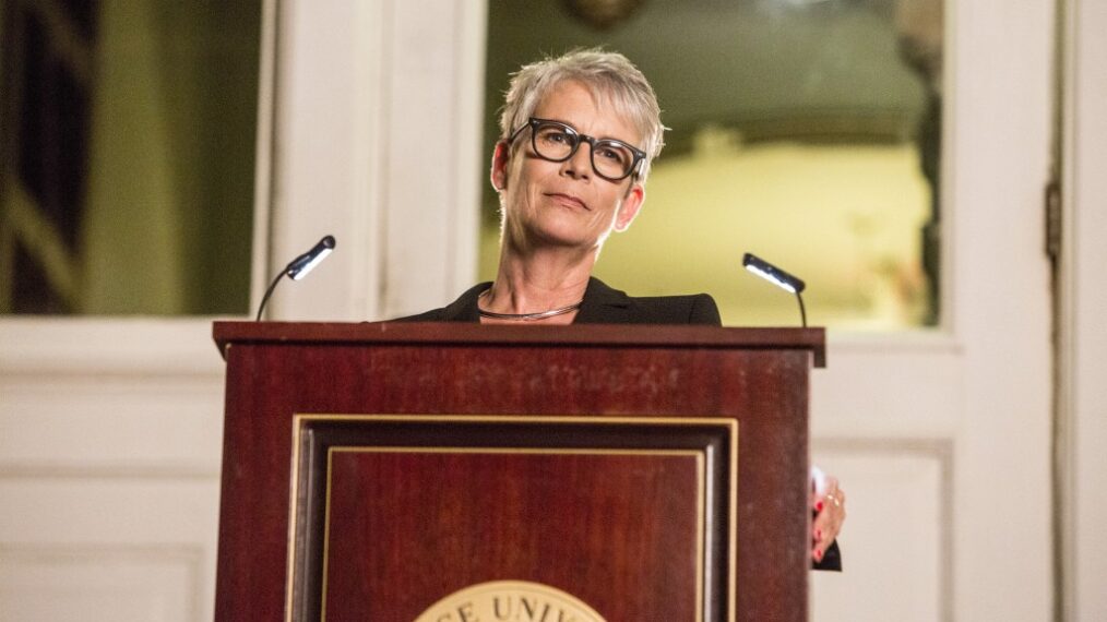 Jamie Lee Curtis as Dean Cathy Munsch in the 'Chainsaw' time period premiere episode of Scream Queens