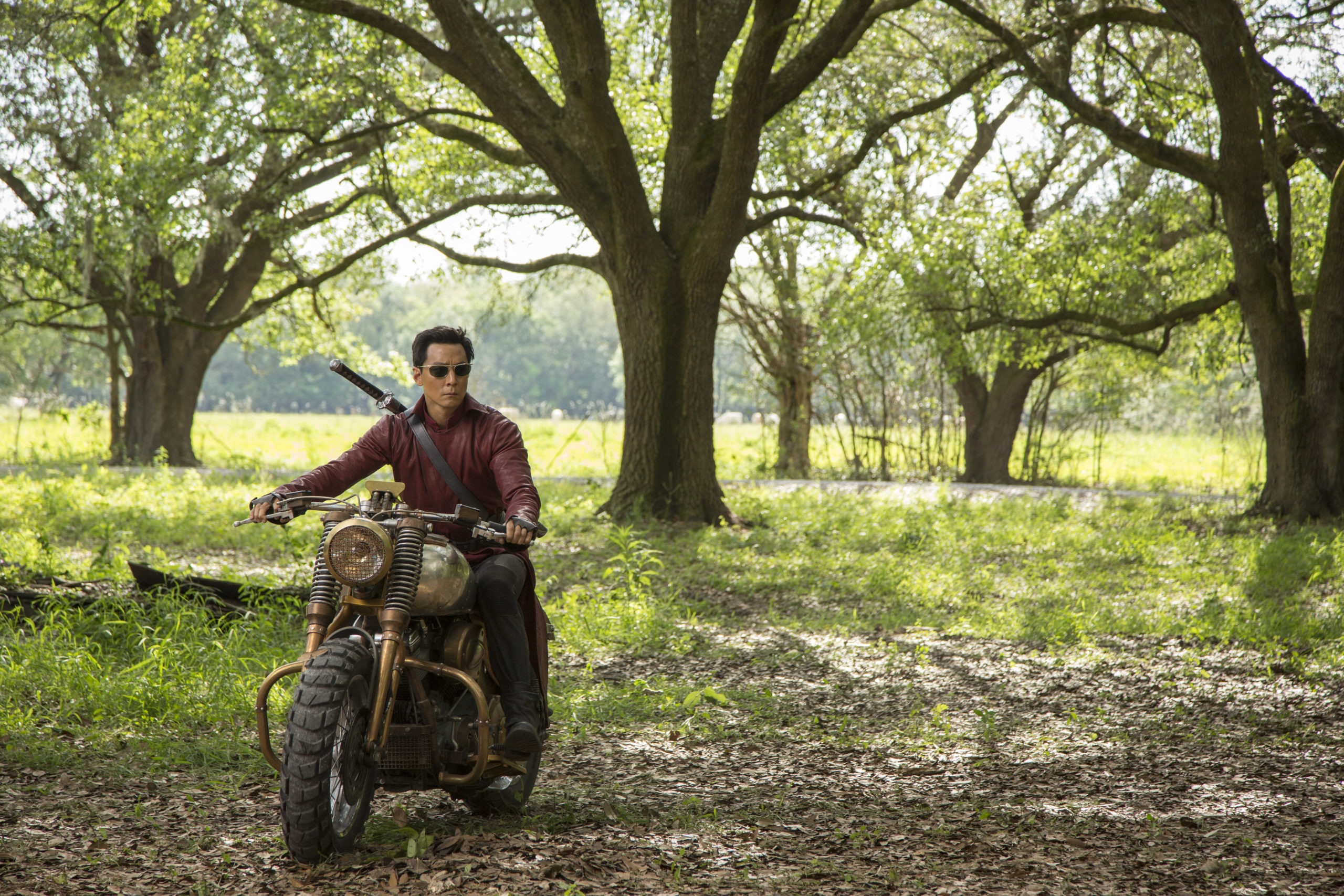 Daniel Wu as Sunny on a motorcycle in Into the Badlands - AMC