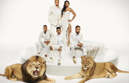 Trai Byers as Andre Lyon, Terrence Howard as Lucious Lyon, Bryshere Gray as Hakeem Lyon, Taraji P. Henson as Cookie Lyon, and Jussie Smollett as Jamal Lyon in Empire