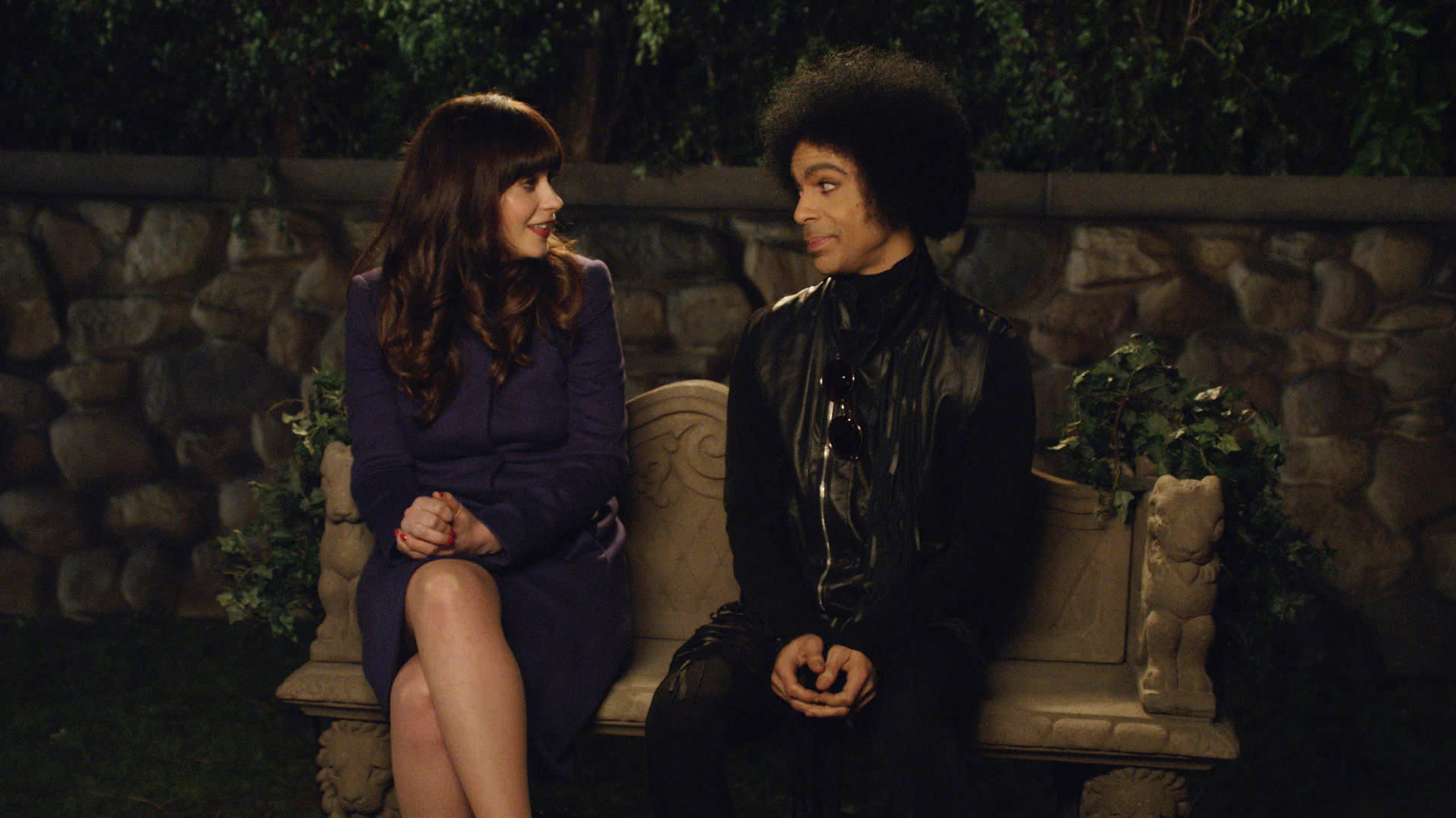 Zooey Deschanel and music royalty Prince in the 'Prince' episode of New Girl