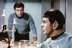 DeForest Kelley and Leonard Nimoy playing a three-dimensional chess game in Star Trek