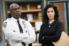 Capt. Holt (Andre Braugher) and Det. Diaz (Stephanie Beatriz) meet Jake's dad in the 'Captain Peralta' episode of Brooklyn Nine-Nine