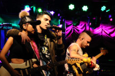 JinJoo Lee, Joe Jonas, and Cole Whittle of DNCE performs onstage