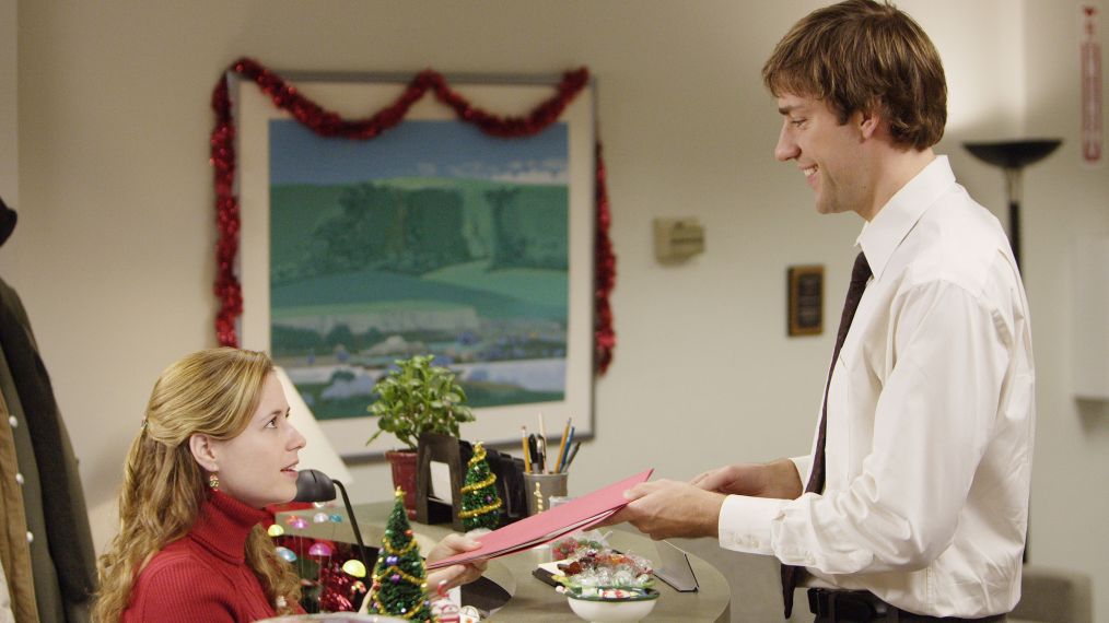 Jenna Fischer as Pam and John Krasinski as Jim in the 'A Benihana Christmas' episode of The Office