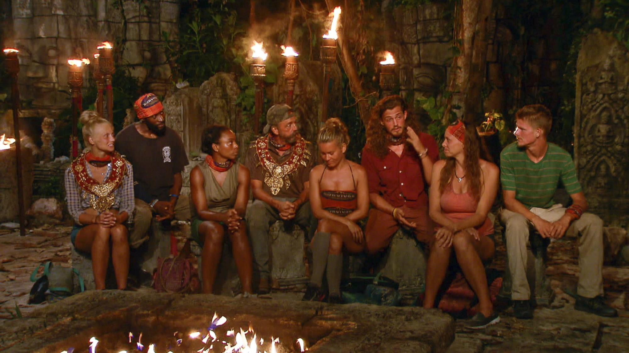 Kelley Wentworth, Jeremy Collins, Tasha Fox, Keith Nale, Abi-Maria Gomes, Joe Anglim, Kimmi Kappenberg and Spencer Bledsoe during the twelfth episode of Survivor