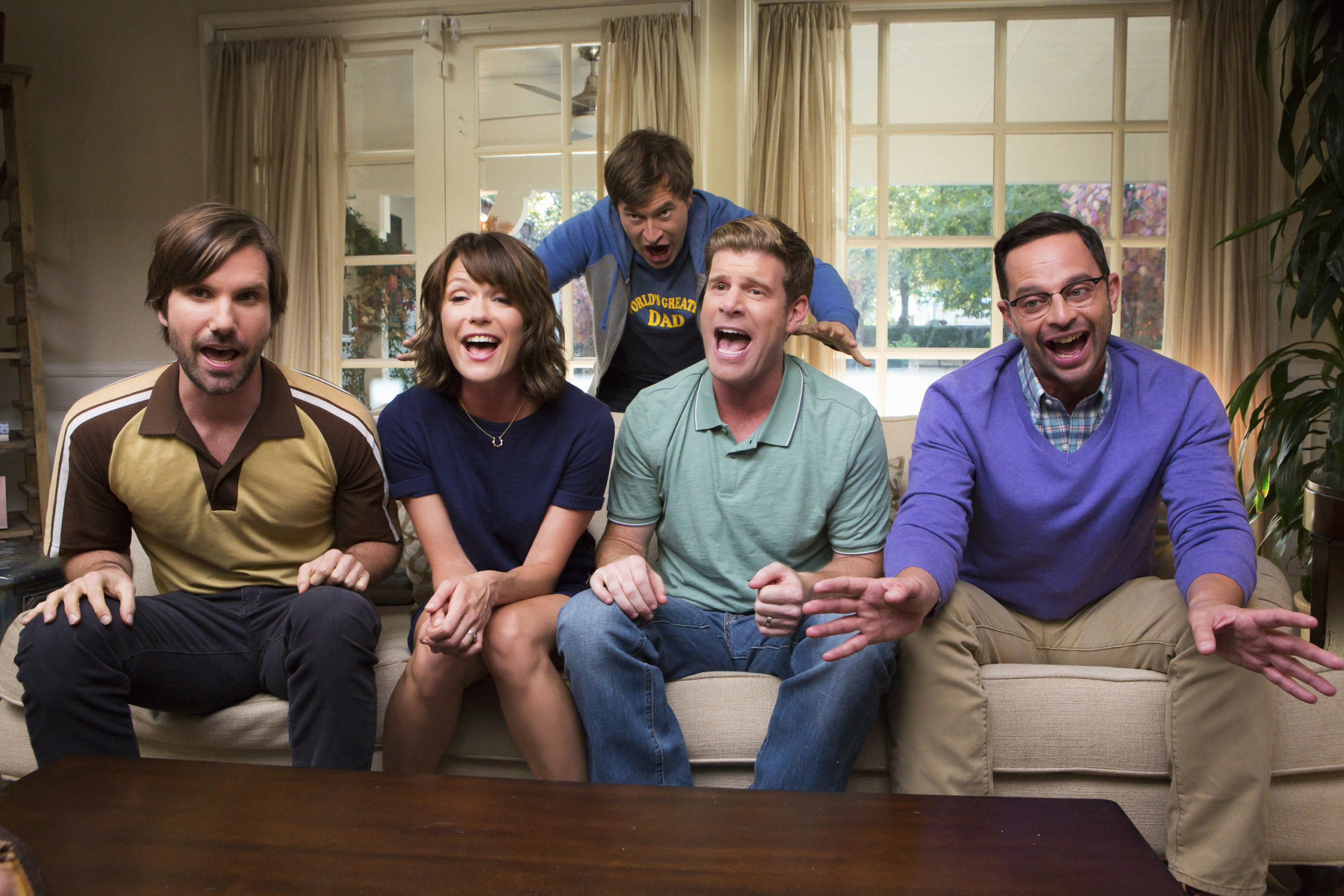 Jonathan Lajoie as Taco, Katie Aselton as Jenny, Mark Duplass as Pete, Stephen Rannazzisi as Kevin, Nick Kroll as Ruxin in The League