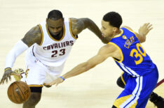 NBA: Playoffs-Golden State Warriors at Cleveland Cavaliers - LeBron James and Stephen Curry