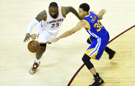 NBA: Playoffs-Golden State Warriors at Cleveland Cavaliers - LeBron James and Stephen Curry