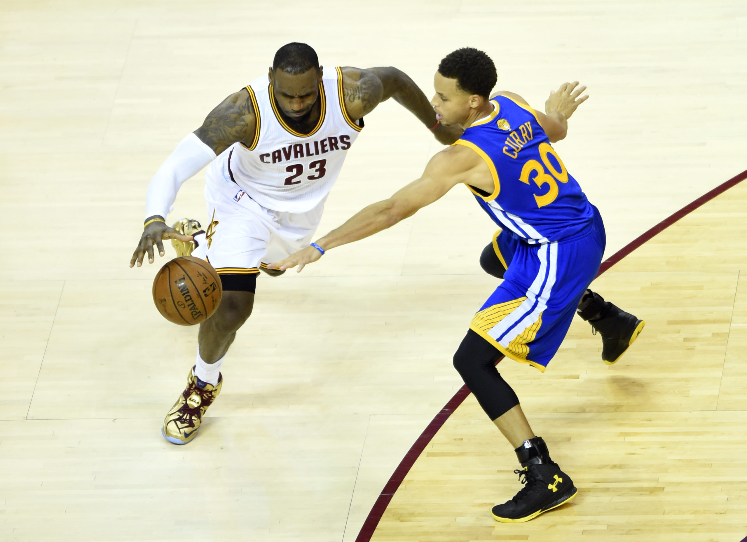 NBA: Playoffs-Golden State Warriors at Cleveland Cavaliers - LeBron James and Stephen Curry