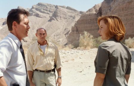 The X-Files - Agent John Doggett (Robert Patrick), Assistant Director Walter Skinner (Mitch Pileggi), and Agent Dana Scully (Gillian Anderson)