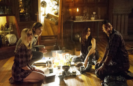 Olivia Taylor Dudley as Alice, Jason Ralph as Quentin, Jade Tailor as Kady, Arjun Gupta as Penny in The Magicians - Season 1 - 'Unauthorized Magic'