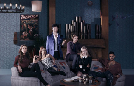 The Magicians - Season 1 cast - Stella Maeve as Julia, Summer Bishil as Margo, Hale Appleman as Eliot, Jason Ralph as Quentin, Olivia Taylor Dudley as Alice, Arjun Gupta as Penny