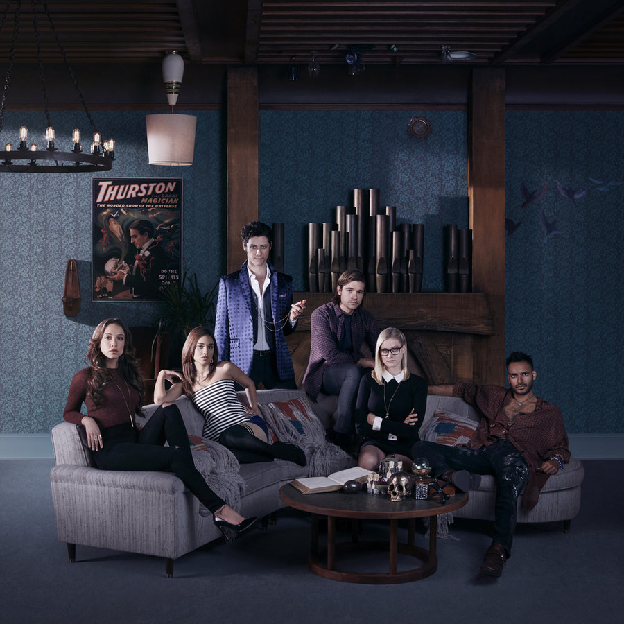 The Magicians - Season 1 cast - Stella Maeve as Julia, Summer Bishil as Margo, Hale Appleman as Eliot, Jason Ralph as Quentin, Olivia Taylor Dudley as Alice, Arjun Gupta as Penny