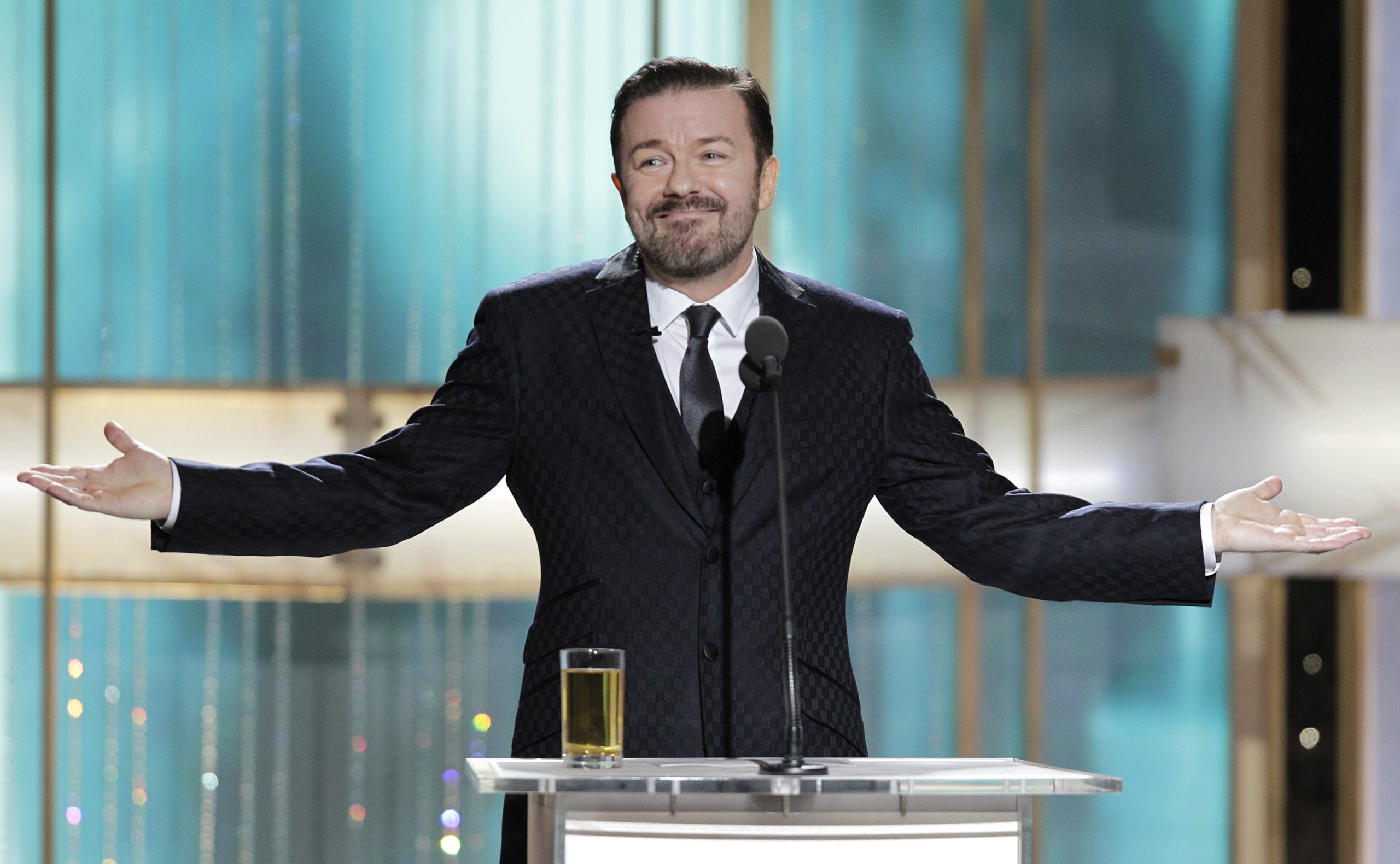 Ricky Gervais hosting the 2016 Golden Globes
