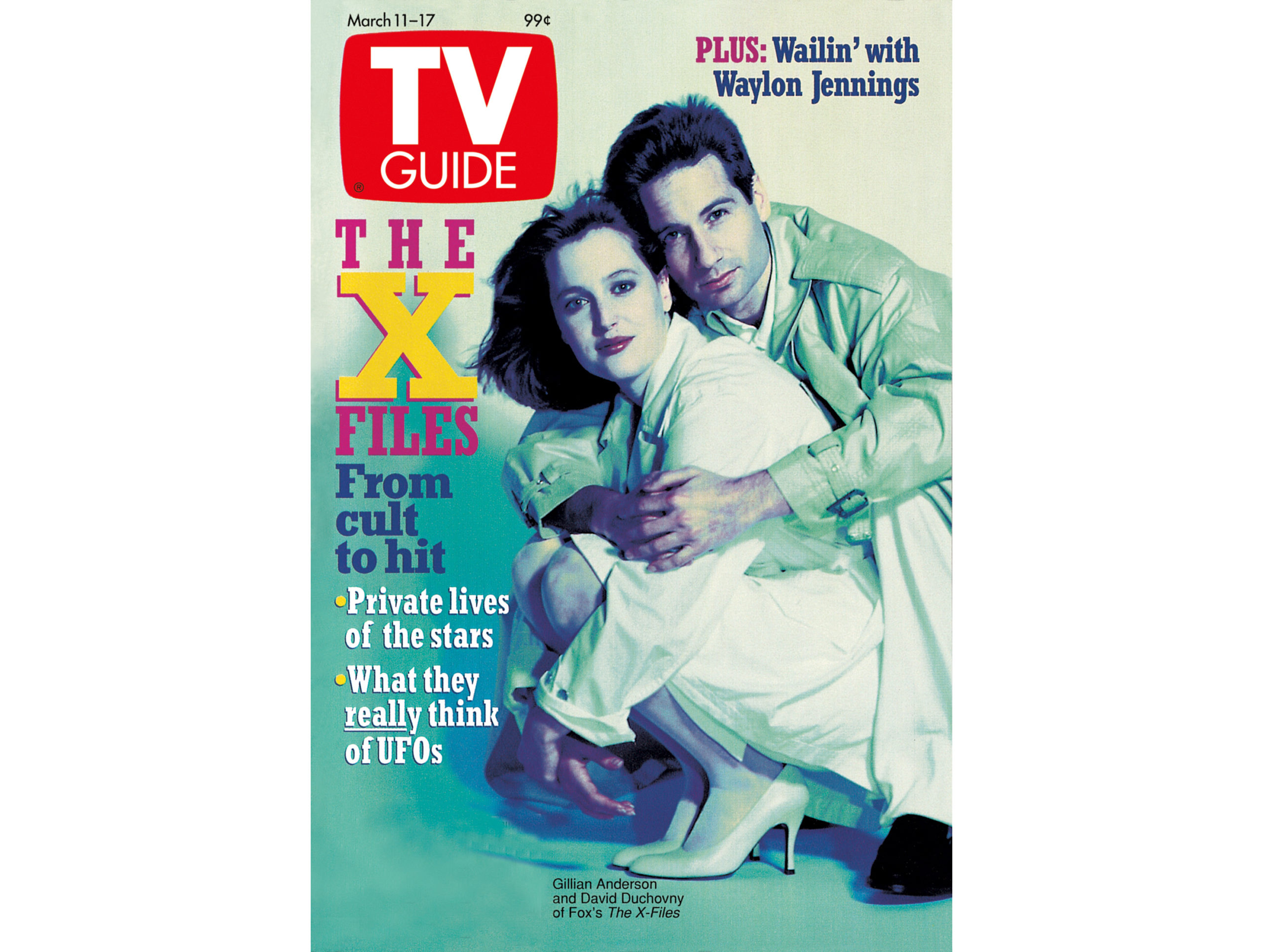 The X-Files on the cover of TV Guide Magazine in March 1995 - Gillian Anderson and David Duchovny