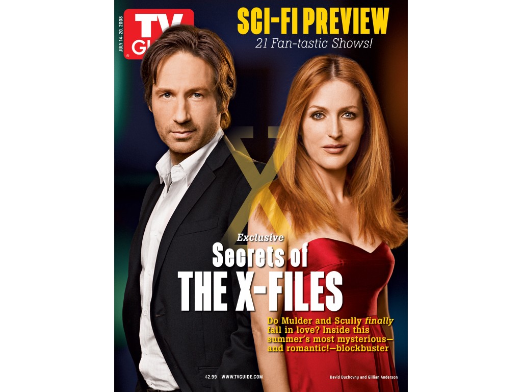 The X-Files on the cover of TV Guide Magazine in July 2008 - David Duchovny and Gillian Anderson