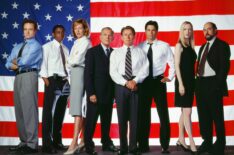 The West Wing cast - Bradley Whitford, Dulé Hill, Allison Janney, John Spencer, Martin Sheen, Rob Lowe, Janel Moloney, and Richard Schiff