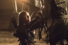 Katrina Law as Nyssa al Ghul and John Barrowman as Malcolm Merlyn in Arrow - 'Sins of the Father'