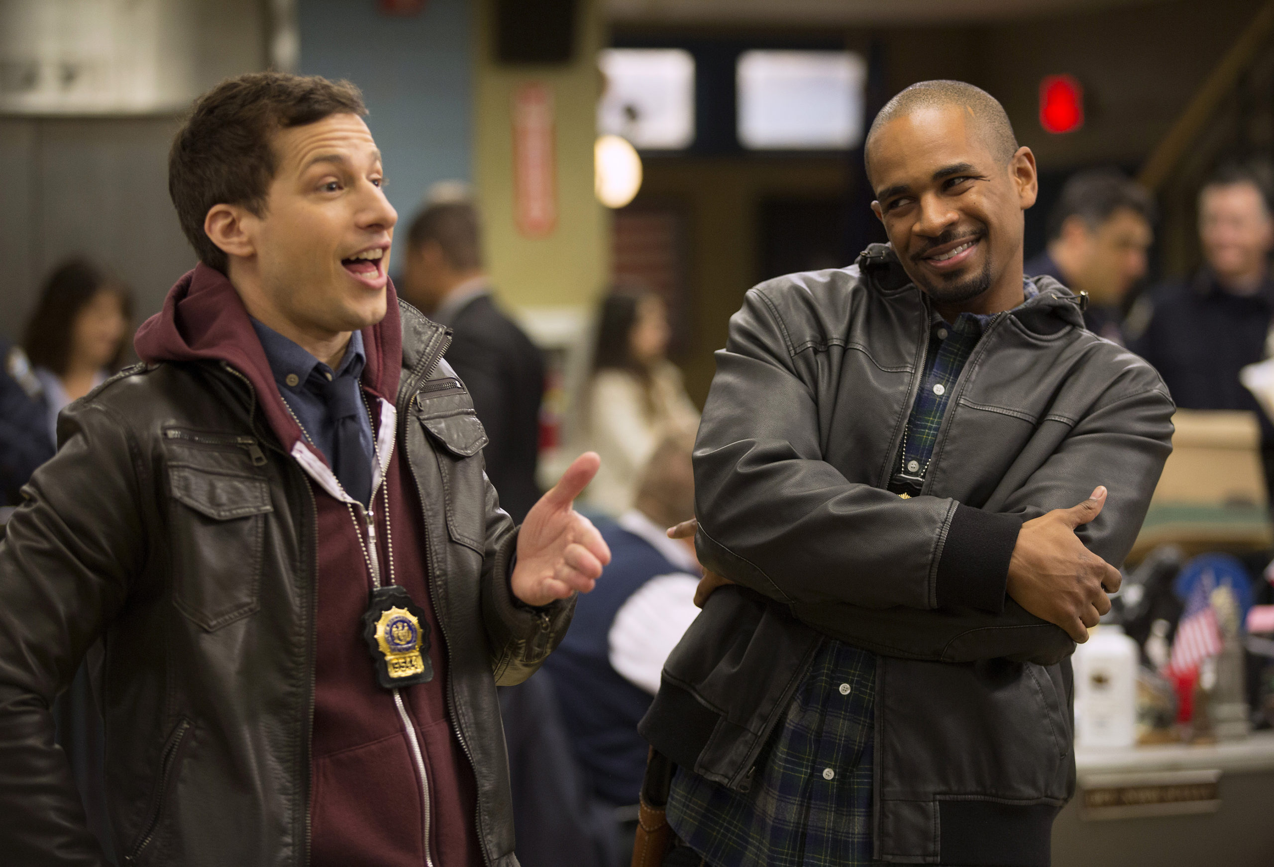 Andy Samberg and guest star Damon Wayans, Jr. in the 'The 9-8' episode of Brooklyn Nine-Nine