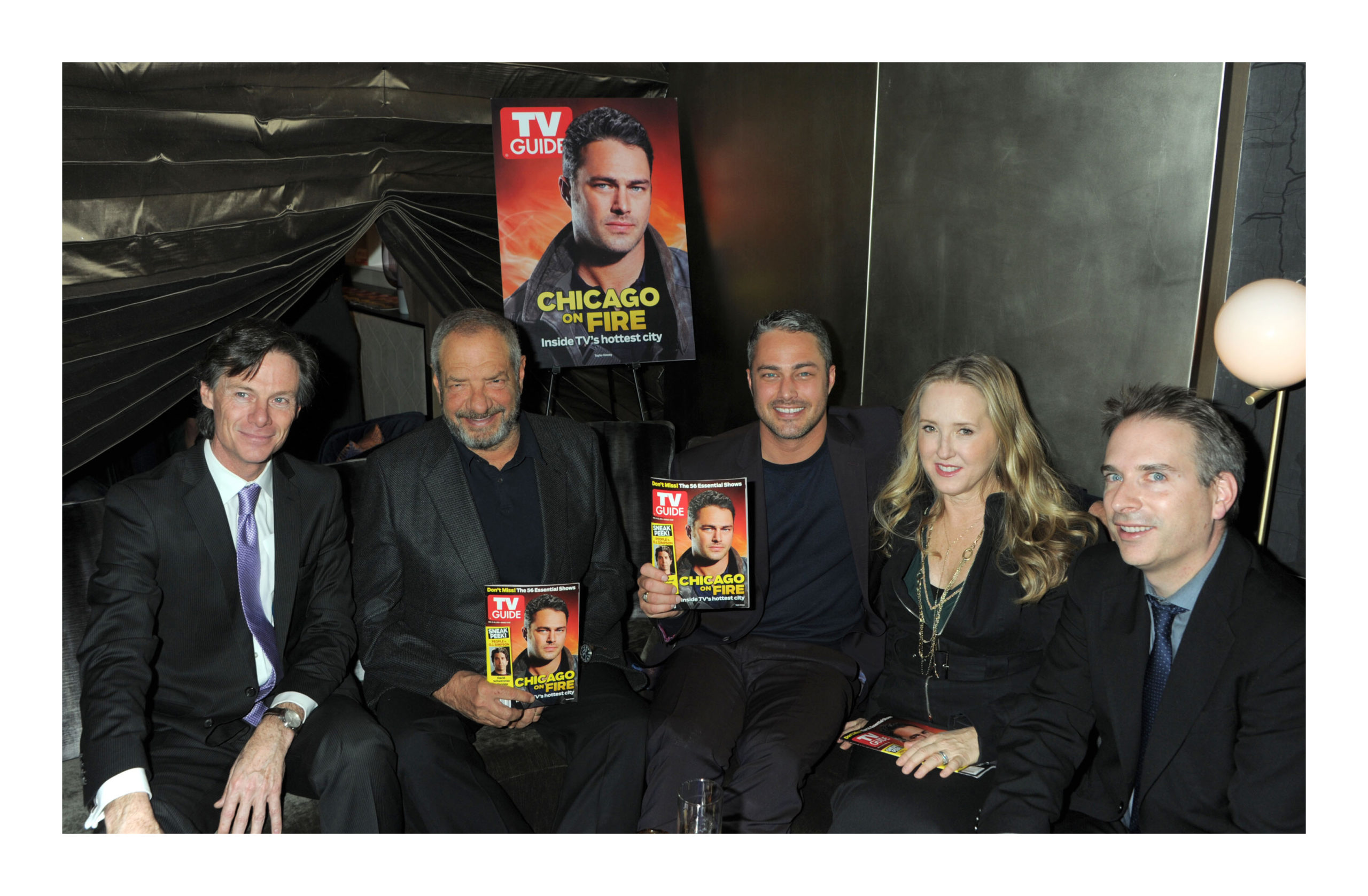 Paul Turcotte, Dick Wolf, Taylor Kinney, Jennifer Salke, Michael Schneider attend TV Guide Magazine cover party