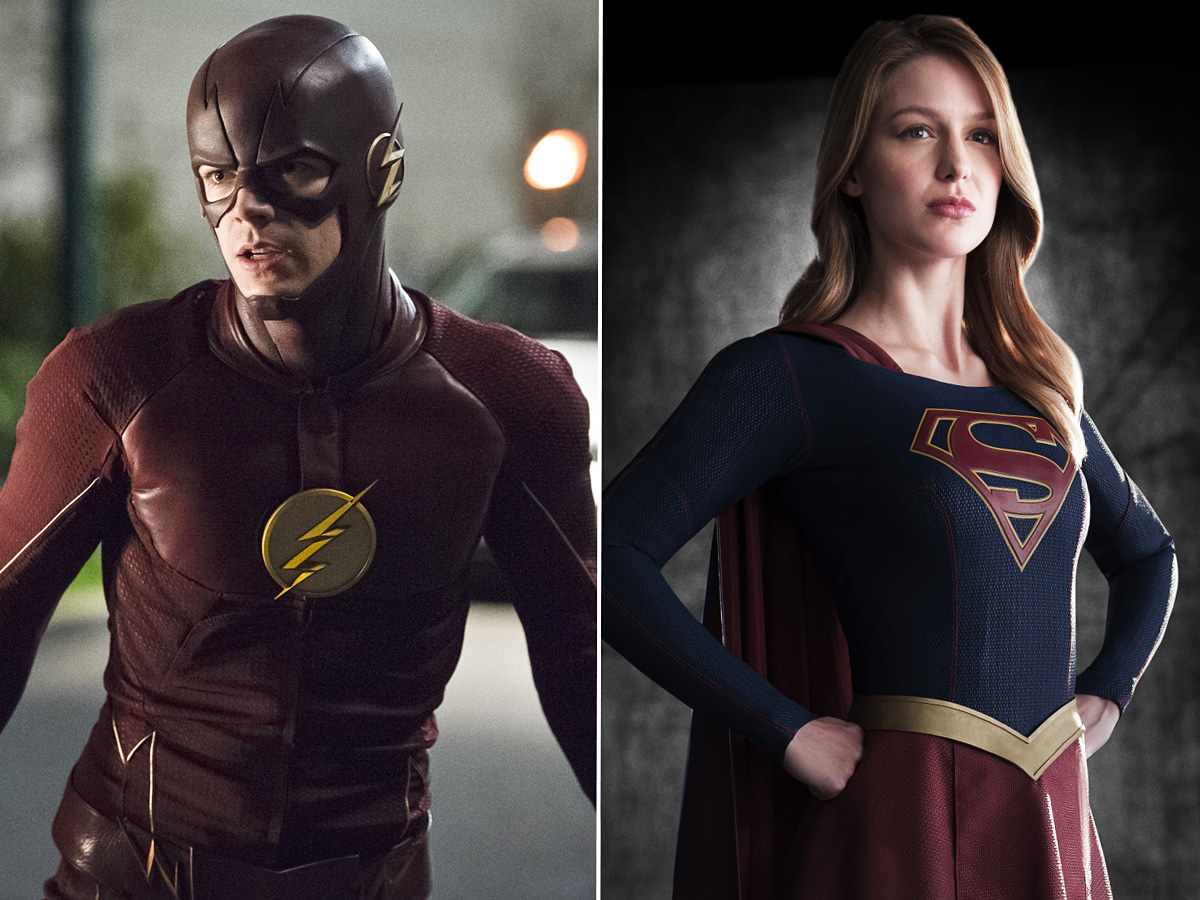Grant Gustin as The Flash, Melissa Benoist as Supergirl