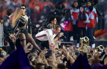 Beyonce, Chris Martin of Coldplay and Bruno Mars perform during Super Bowl 50