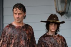 Andrew Lincoln as Rick Grimes and Chandler Riggs as Carl Grimes in The Walking Dead - Season 6, Episode 8