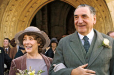 Phyllis Logan as Mrs. Hughes and Jim Carter as Mr. Carson in Downton Abbey