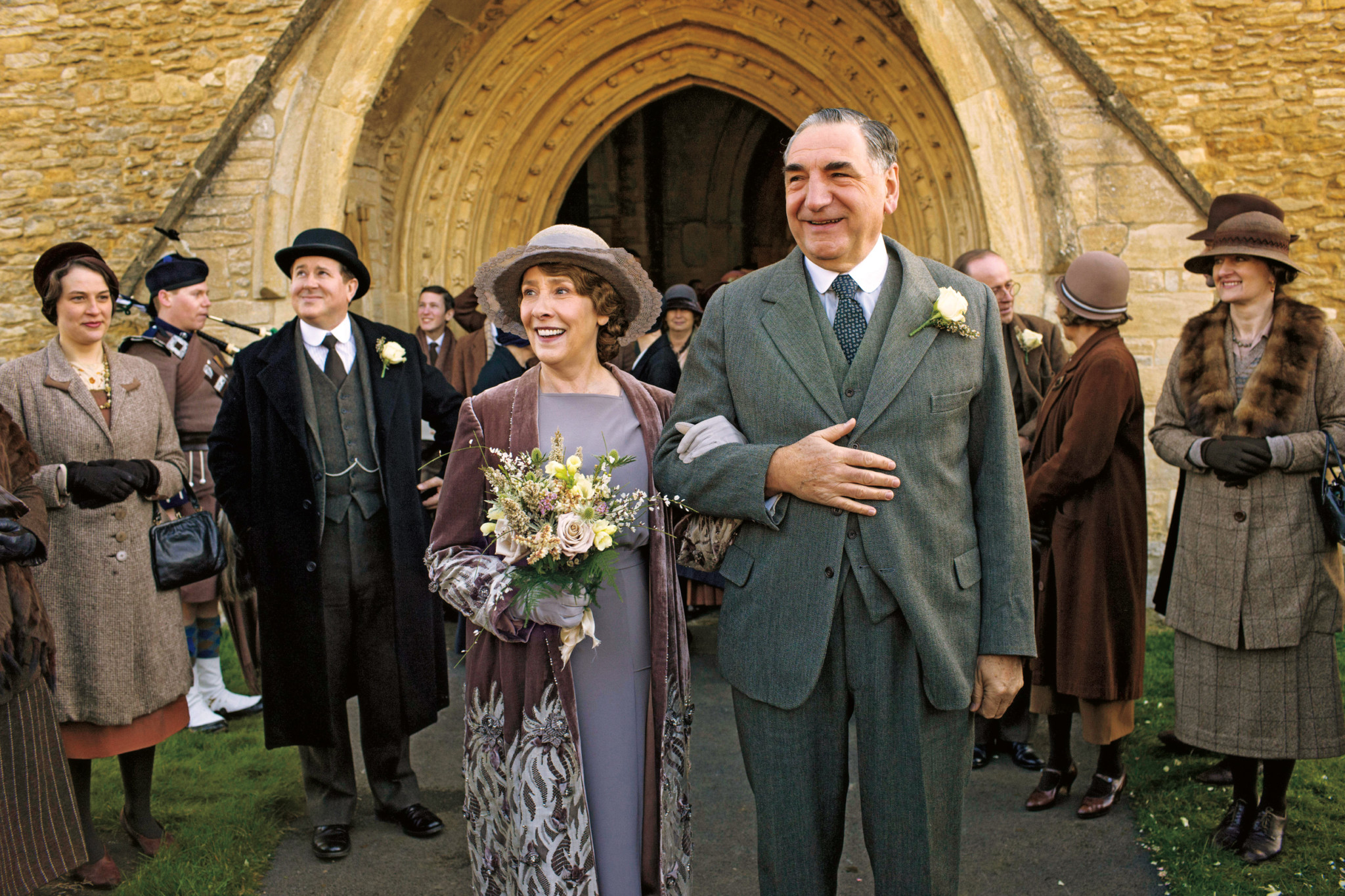 Phyllis Logan as Mrs. Hughes and Jim Carter as Mr. Carson in Downton Abbey