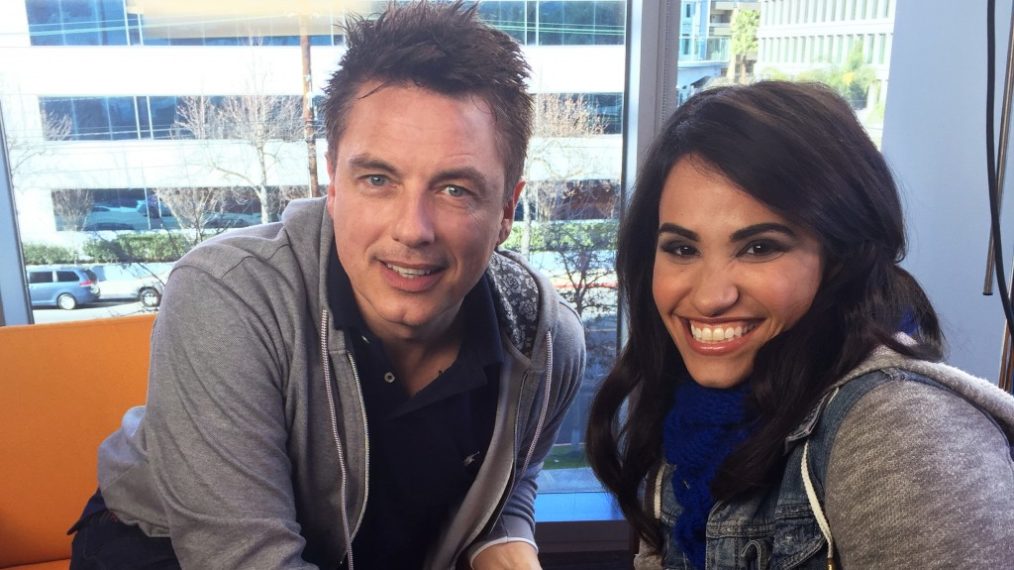 Arrow's John Barrowman, being interviewed by Tiffany Smith for 'DC All Access'