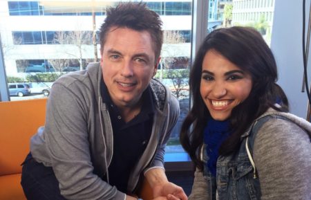 Arrow's John Barrowman, being interviewed by Tiffany Smith for 'DC All Access'